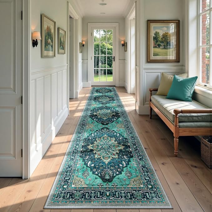 RELEANY Washable Area Rug, Runner 2'6"x10', Teal | Non-Slip, Water Repellent by RELEANY