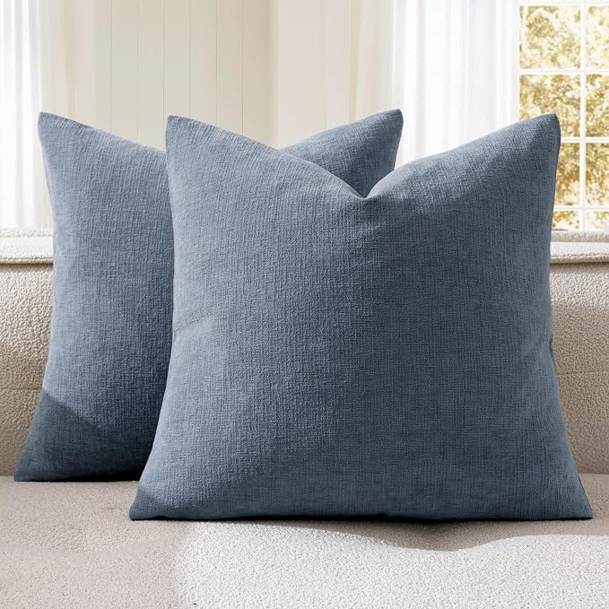 MIULEE Dark Grey Blue Chenille Couch Throw Pillow Covers, 18x18 | Set of 2 by MIULEE