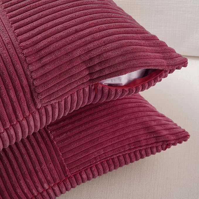 Fancy Homi 2 Packs Burgundy Euro Decorative Throw Pillow Covers 28x28 Inch - Image 4