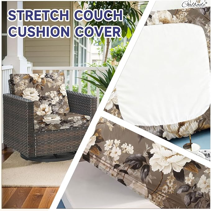 CALBODE 8 Pcs Stretch Indoor/Outdoor Seat Cushion Covers, Indoor/Outdoor Couch - Image 4