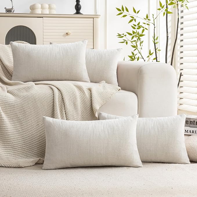 Set of 4 Soft Textured Decorative Throw Pillow Covers 12X20 Inch Cozy Farmhouse by Cozoomy