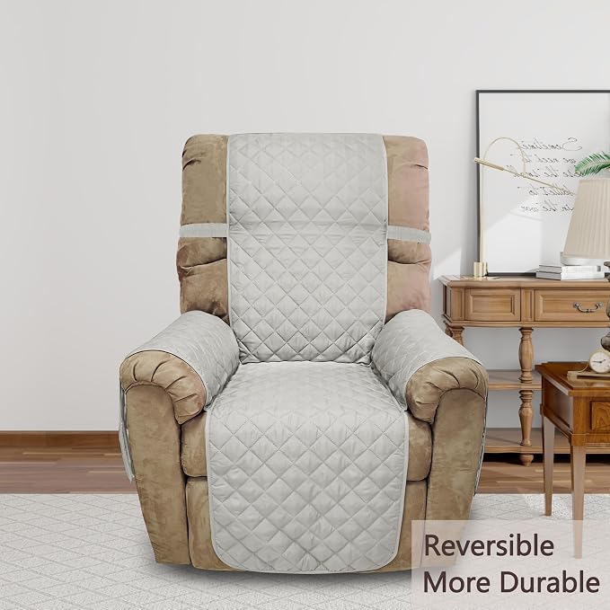 Reversible Chair Covers for Recliner Oversized, Light Grey | Recliner Oversized - Image 2