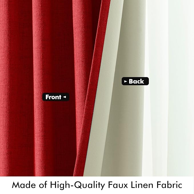 MIULEE 100% Blackout Linen Curtains 42 x 84 Inch Christmas Red 2 Panels | - Image 6