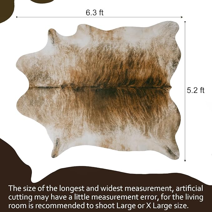 Western Faux Cowhide Rug, Animal Cow Hide Rug, 6.2 x 5.2 Ft Brownish | Premium - Image 2