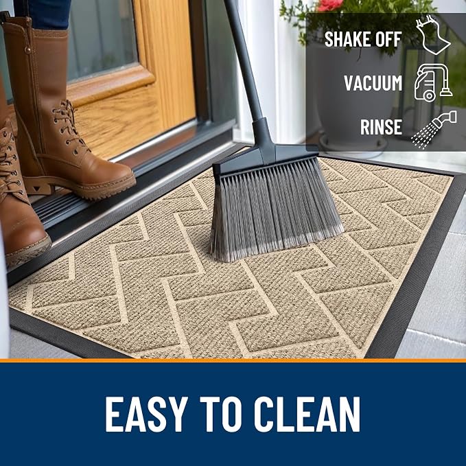 OLANLY Front Door Mat Outside 47x32, All-Season Absorbent Rubber Doormat | Beige - Image 6