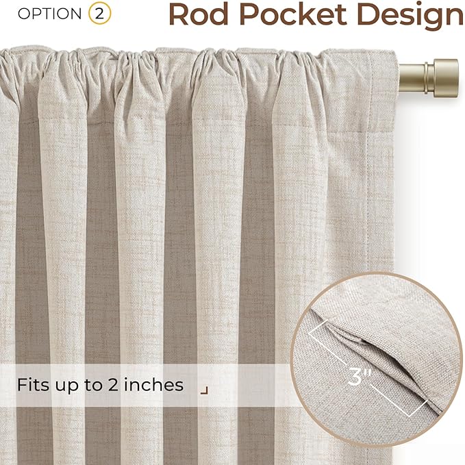INOVADAY Extra Wide 100% Blackout Linen Curtains - Image 4