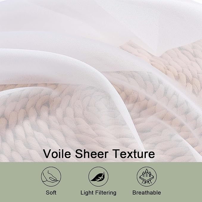 Sheer White Curtains 84 Inch Length 2 Panels Set - Image 3