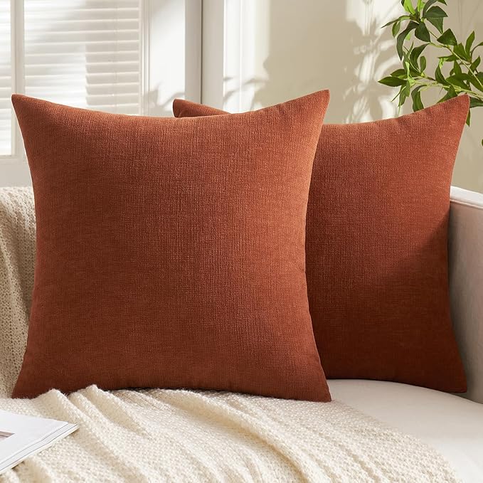 MIULEE Fall Rust Chenille Couch Euro Throw Pillow Covers, 22x22 | Set of 2 - Image 7