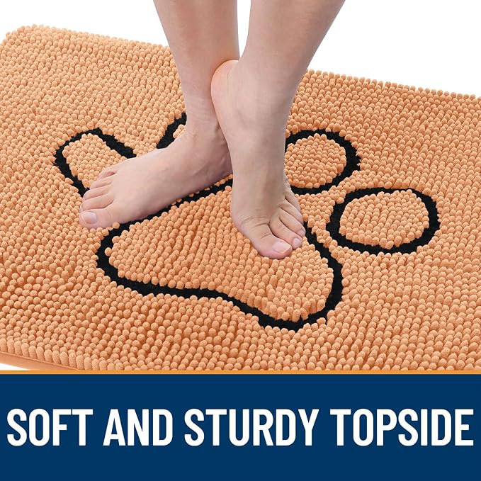 OLANLY Dog Door Mat for Muddy Paws 48x30, Paw Print Design Chenille Mud Mat | - Image 4