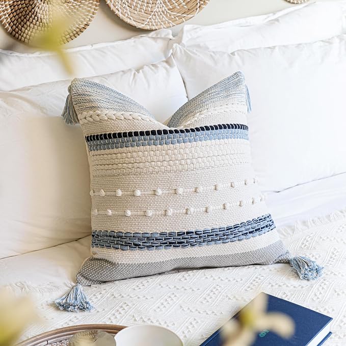 Coastal Blue Boho Decorative Throw Pillow Cover 18x18 Modern Bohemian Accent - Image 6