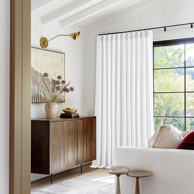 Snow White Pinch Pleat Semi Sheer Linen Curtains W70xL102 1 Panel | Light - Image 5