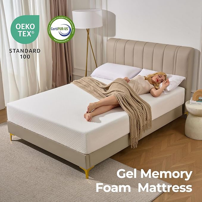 Rolanstar 8 Inch Twin Mattress Gel Memory for Cool Sleep & Pressure Relief, Medium Firm Feel, CertiPUR-US Certified, Mattress in a Box, White