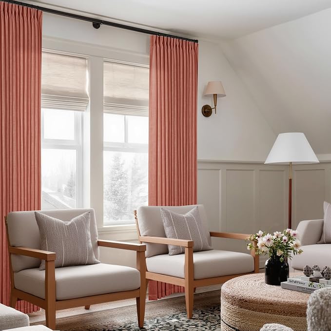 Firebrick Pleated Linen Curtains 96 Inches Long - Image 6