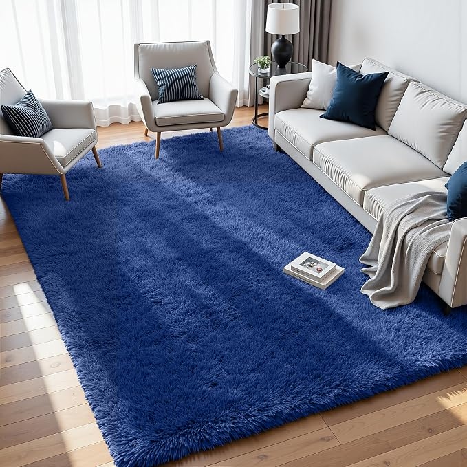 4x6 Fluffy Shag Area Rugs for Living Room Bedroom: Soft Plush Carpet Blue | - Image 2