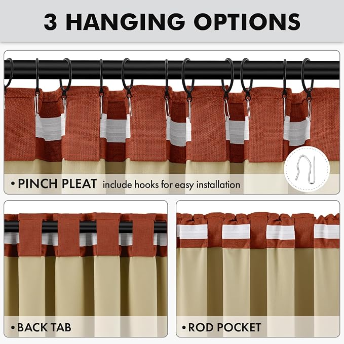 MIULEE Fall 100% Blackout Linen Curtains 42 x 84 Inch Burnt Orange 2 Panels | - Image 5