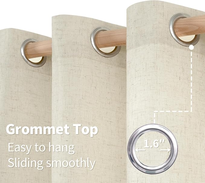 YoungsTex 90 Inch Length Beige Linen Curtains 2 Panels - Image 7