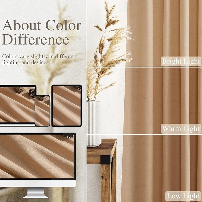 Camel Linen Curtains for Living Room Extra Long 132 Inches Long Back Tab Light - Image 3