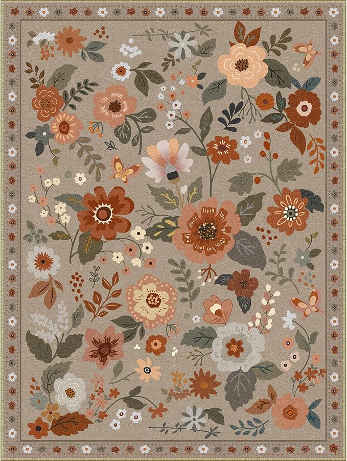 RELEANY Floral Washable 2x3 Area Rugs Doormat Brown/Brick | Flower Carpet Print - Image 10