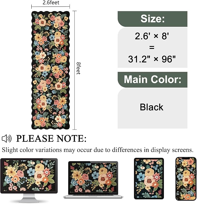 DUKINO 2.6x8 Runner Rug, Floral Washable Kitchen Rugs Non Slip, Stain Resistant - Image 2