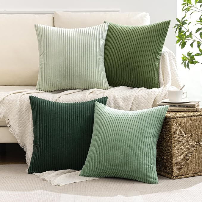 MIULEE Soft Corduroy Decorative Throw Pillow Covers Forest Green 18x18 | Set of - Image 5