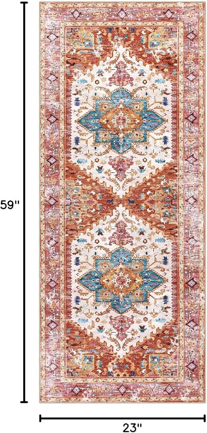 Yamaziot Washable Runner Rug, 2x5 Non-Slip Boho Vintage Hallway Kitchen Rug | - Image 2