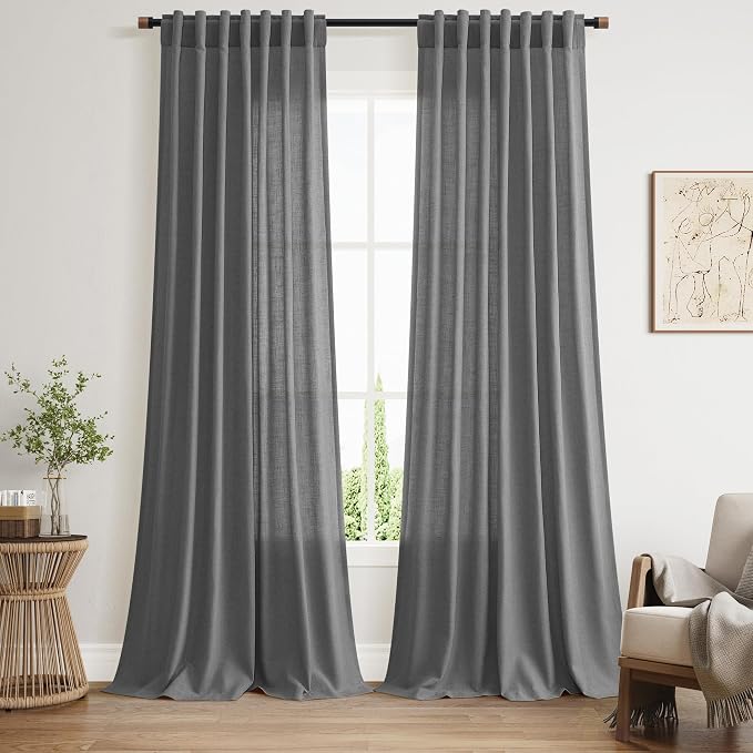 Blazer Grey Curtain Linen Blend Light Filtering Back Tab Curtains 96 Inches Long by Nanspring