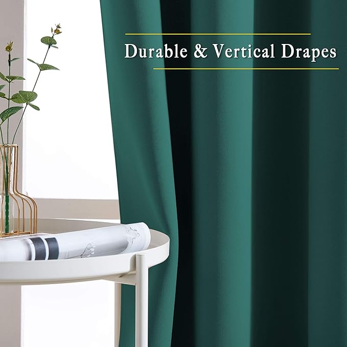 NICETOWN Hunter Green Blackout Bedroom Curtains 96 inches Long, Grommet Thermal Insulated Room Darkening Window Treatments Sound Reducing for Living Room, W46 x L96, 2 Panels