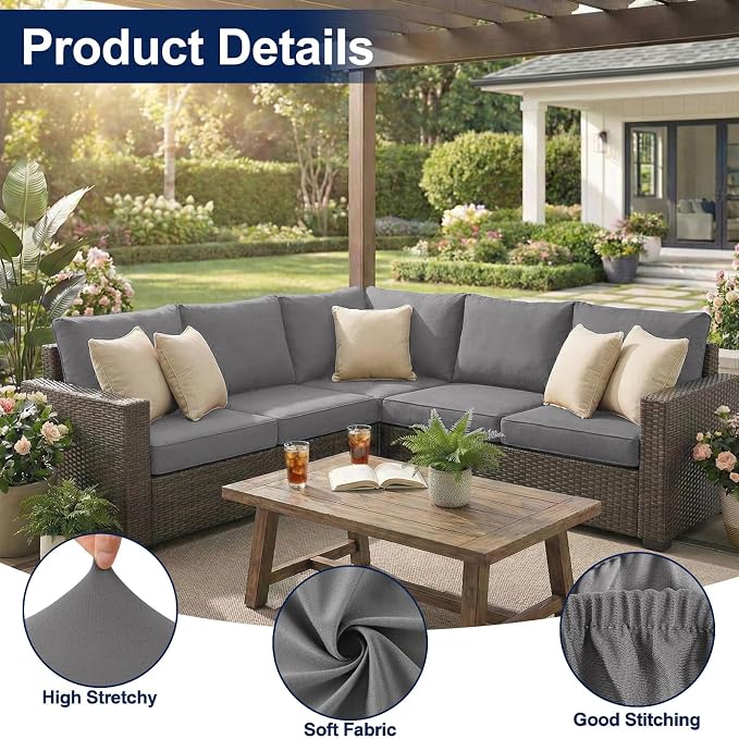 Smiry Waterproof Patio Cushion Covers, Stretch Outdoor Furniture Covers | Couch - Image 5