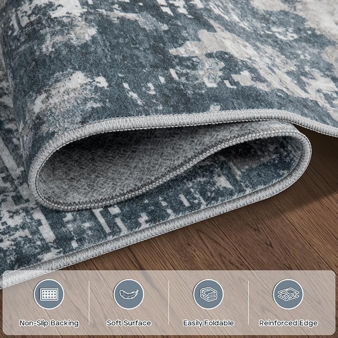 8x10 Area Rugs for Living Room Bedroom Dining Room Washable Blue Grey | Soft - Image 4