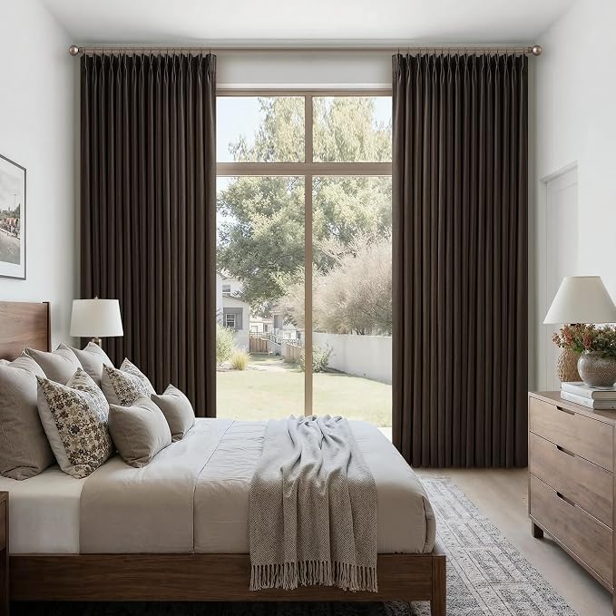Dark Brown Linen Pleated Memory Shape Light Filtering Curtains 86 Inch Long | - Image 7