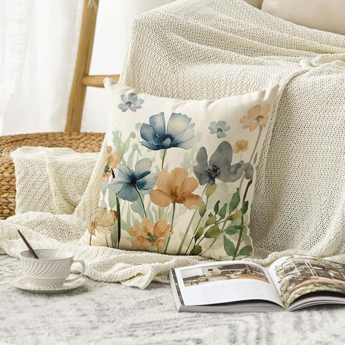 AVOIN colorlife Chinoiserie Poppy Flowers Throw Pillow Cover 18x18 Inch | Light - Image 2
