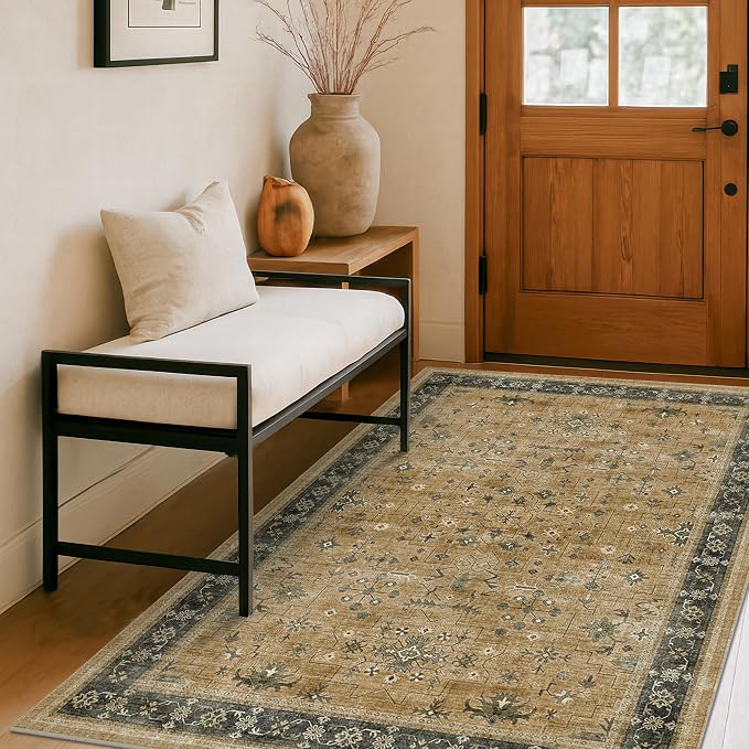 Boho Earth Tone 4x6 Large Entryway Rug by HazoHaus
