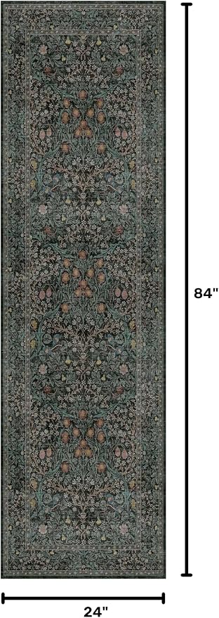 Dark Green 2x7 Long Washable Runner Rug Non Slip, Throw Rugs Runners - Image 2