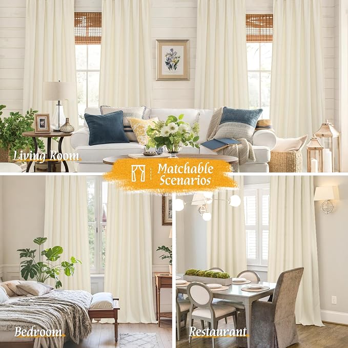 Semi Sheer Light Beige Linen Curtains 63 inch Length - Image 6