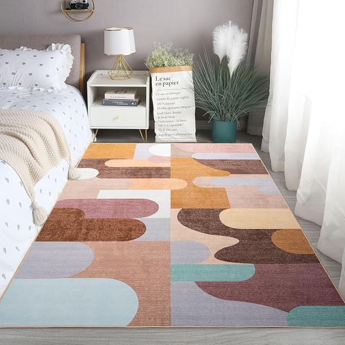 Ompaa Living Room Rug 5x8 Brown Area Rug Machine Washable Rug Non Slip Indoor - Image 5