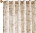 Taupe Vintage Floral Linen Curtains Farmhouse 50W X 63L 2 Panels | Elisa Series by Lazzzy