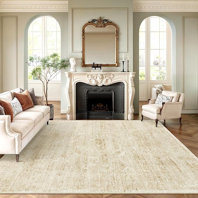 Soalmost Washable Area Rug 8x10 Large Soft Living Room Rugs Beige/Ivory | by Soalmost