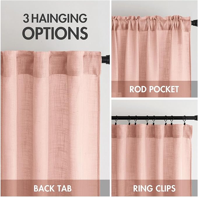 MIULEE Blush Pink Linen Curtains 52x90 Inch Long 2 Panels - Image 3