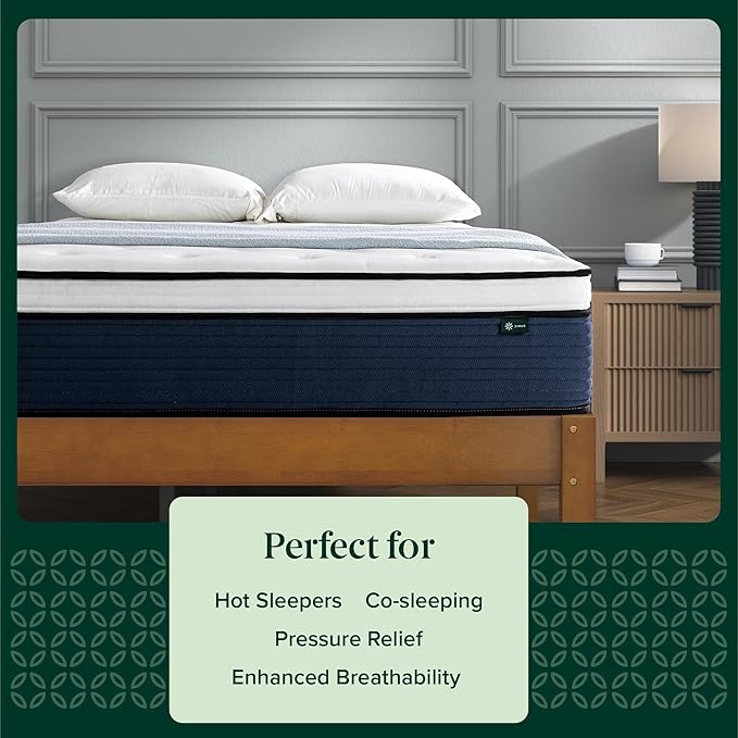 ZINUS 12 Inch Comfort Support Hybrid Mattress [New Version], Full, Fiberglass Free, Medium Plush, Motion Isolation, Certified Safe Foams & Fabric, Mattress in A Box