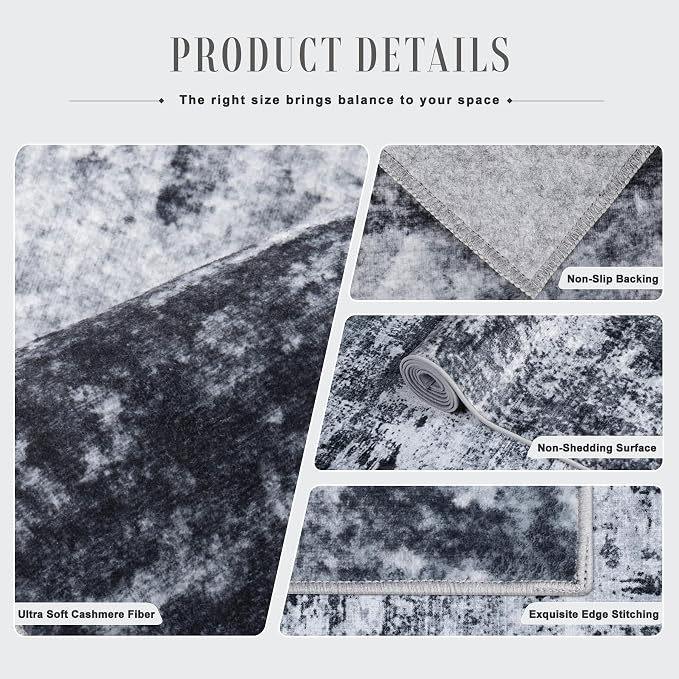 3x14 Washable Runner Rug：Modern Abstract Kitchen Carpet Black | - Image 7