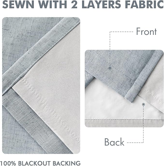 MIULEE Grayish Blue Pinch Pleated 100% Blackout Linen Curtains 40x96 Inches | - Image 5
