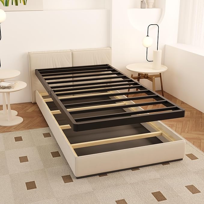 Twin Box Spring 2 Inch Low Profile, Heavy Duty Metal Box Spring Bed Base Bunkie Board, Mattress Foundation, Easy Assembly, Noise Free, Black