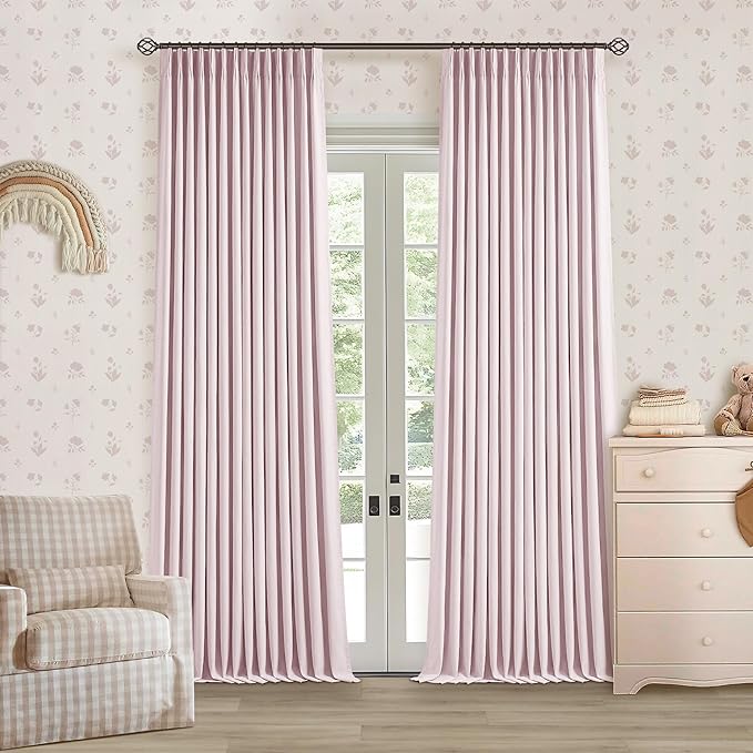 Light Pink Linen 100% Black Out 120 Inch Curtains by Twodrapes