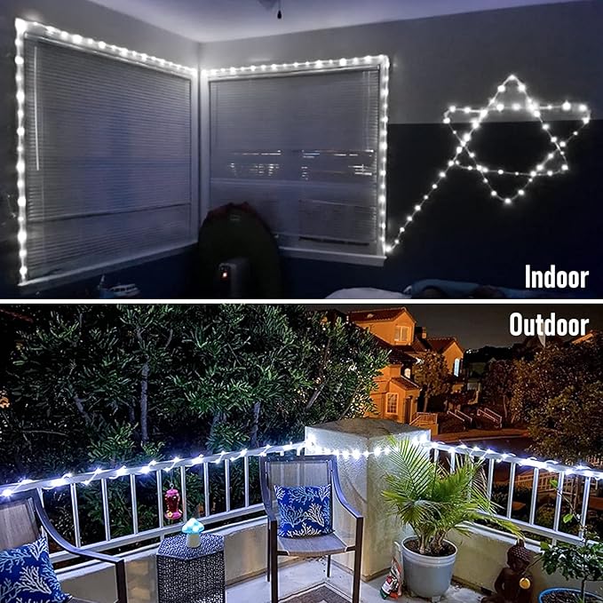 JMEXSUSS 2 Pack Rope Lights Battery Operated String Lights Outdoor Waterproof, Total 66ft 200 LED 8 Modes White Battery Powered Light with Remote for Canopy Tent Camping Patio Garden Decor