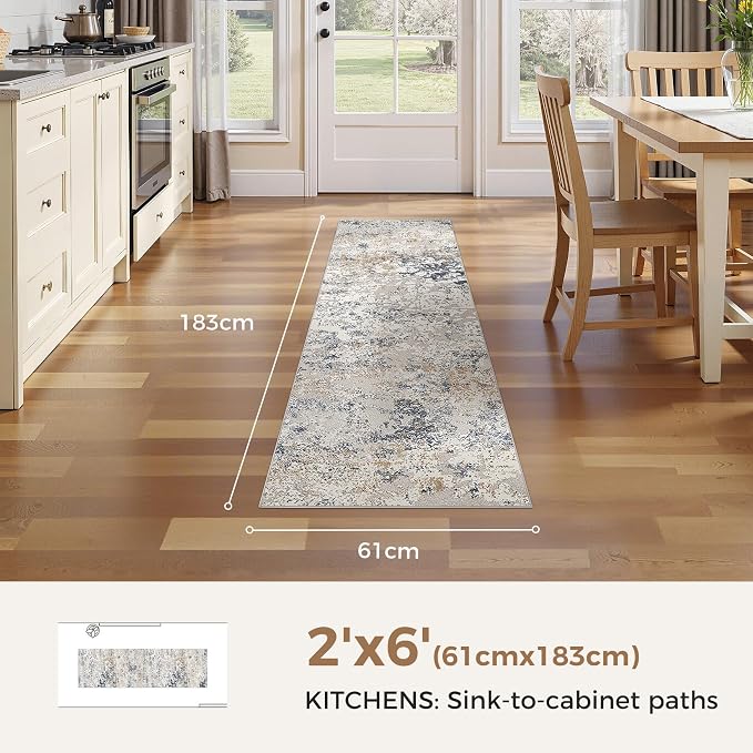 DMOYEST Washable Runner Rug for Hallway: 2x6 Neutral Modern Abstract Low Pile - Image 3