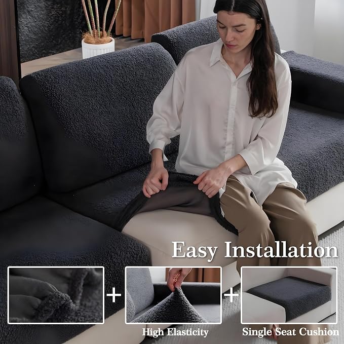 OHSIO Couch Cushion Covers for Sectional Sofa, Stretch Soft Sofa Slipcovers - Image 4