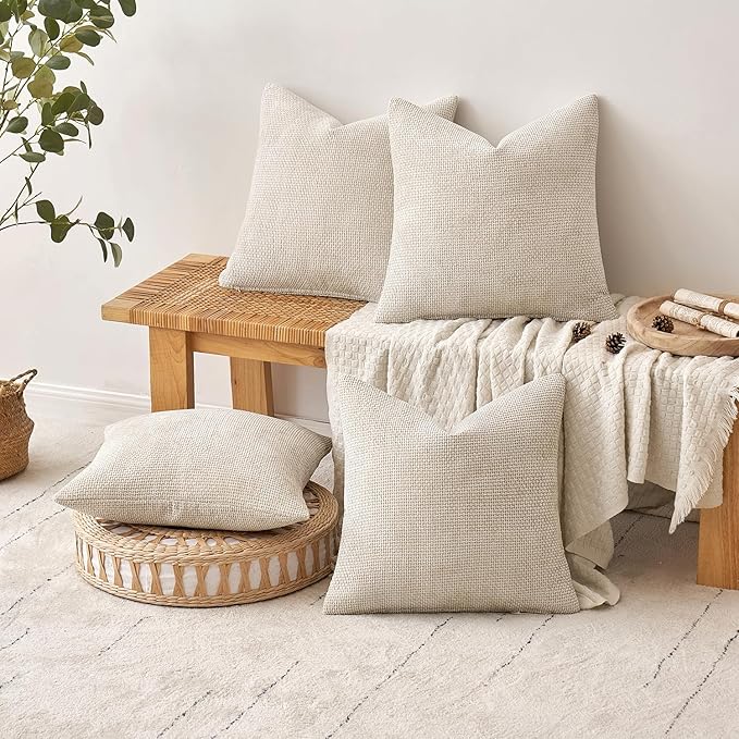 MIULEE Soft Decorative Chenille Pillow Covers Cream 16x16 Pack of 4 | Modern - Image 4