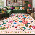 RELEANY Floral Washable 9x12 Area Rugs Pink | Flower Carpet Print Boho Cute Non by RELEANY
