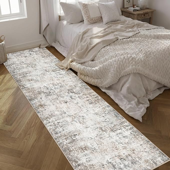 3x14 Washable Runner Rug：Modern Abstract Kitchen Soft Carpet Brown | - Image 2