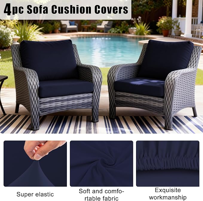 4Pcs Outdoor Cushion Covers, Patio Cushion Covers | Replacement, Stretch - Image 4